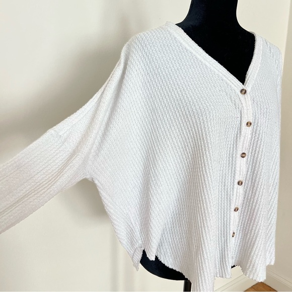 Out from Under White Waffle Knit Button Down Women's Relaxed Fit Cardigan Sz S - Picture 1 of 8